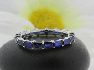 2.5ct Baguette Blue Sapphire Full Eternity Wedding Band Ring 14k White Gold Over