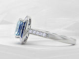 2ct Asscher Cut Blue Aquamarine Art Deco Engagement Ring 14k White Gold Finish