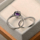 2ct Pear Cut Purple Amethyst Engagement Ring Bridal Set Halo 14k White Gold Over