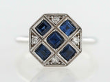 2.7ct Princess Cut Blue Sapphire Art Deco Milgrain Ring 14k White Gold Finish