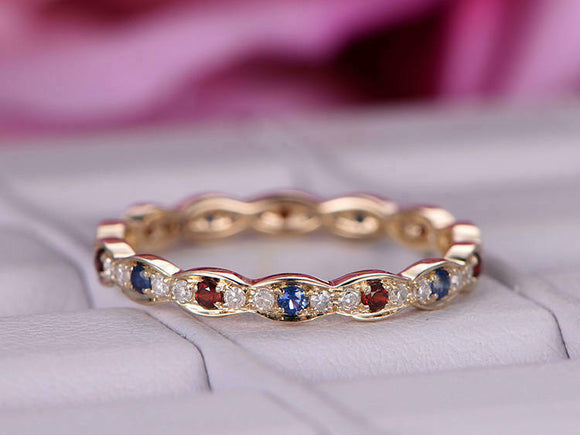 1ct Round Cut Blue Sapphire Ruby or Multigem Eternity Band 14k Rose Gold Finish