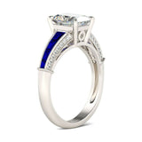 2Ct Radiant Cut Diamond Blue Sapphire Accent Solitaire Ring 14K White Gold Over