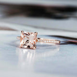 1.5ct Princess Cut Morganite Accents with Solitaire Ring 14k Rose Gold Finish