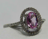 2.5ct Engagement Ring Oval Cut Pink Sapphire Diamond Halo 14k White Gold Finish