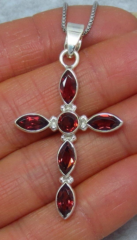 1ct Marquise Cut Red Garnet Holy Cross Pendant 14k White Gold Finish NO CHAIN