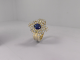 3ct Oval Cut Blue Sapphire Engagement Ring 14k Yellow Gold Over Diamond Trio Set