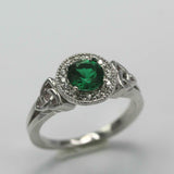 1ct Round Green Emerald Engagement Ring Halo Celtic Trinity 14k WhiteGold Finish