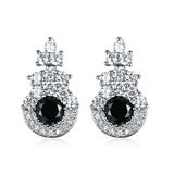 2ct Round Cut Black Diamond Halo Cluster Stud Earrings 14k White Gold Finish