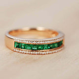 2ct Princess Green Emerald Wedding Band 3 Row Half Eternity 14k Rose Gold Finish