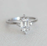 Solitaire Engagement Ring 0.75ct Emerald Cut VVS1D Diamond 14k White Gold Finish