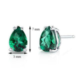 1.5Ct Pear Cut Green Emerald Classic Solitaire Stud Earrings 14K White Gold Over