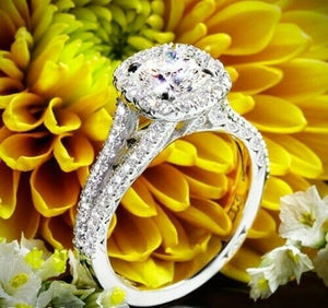 4Ct Round Cut Diamond Split Band Exquisite Engagement Ring 14K White Gold Finish