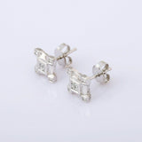 1ct Stud Earrings Princess Cut Diamond Tiled Design 14k White Gold Finish