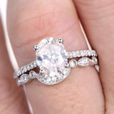 Antique Vintage Bridal Set Engagement Ring 2ct Oval Diamond 14k White Gold Over