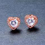 2ct Heart Cut VVS1D Diamond Halo Heart Shape Stud Earrings 14k Rose Gold Finish