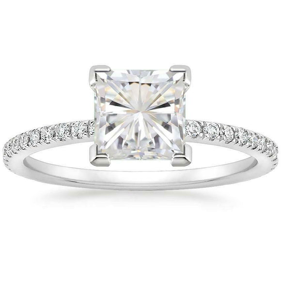 4ct Princess Cut VVS1/D Diamond Engagement Ring 14k White Gold Over Round Accent