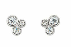 1ct Stud Earrings Round Cut Diamond Bezel Set Trilogy 14k White Gold Finish