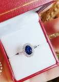 2ct Oval Cut Blue Sapphire Engagement Ring 14k White Gold Finish Halo Statement