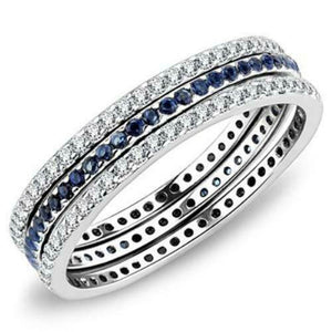 3Ct Round Cut Diamond Blue Sapphire Trio Set Eternity Band 14K White Gold Finish