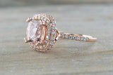 2ct Cushion Cut Peach Morganite Double Halo Engagement Ring 18k Rose Gold Finish