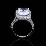 4Ct Radiant Cut Diamond Halo Solitaire with Accents Ring 14K White Gold Finish