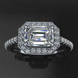 1.5ct East West Emerald Cut VVS1 Diamond Accents Halo Ring 14k White Gold Finish