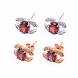 1.5ct Oval Cut Red Garnet Logo Stud Women Earrings 14k Rose Gold Finish