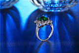 3Ct Radiant Cut Green Emerald Hollow Halo Engagement Ring 14K White Gold Finish