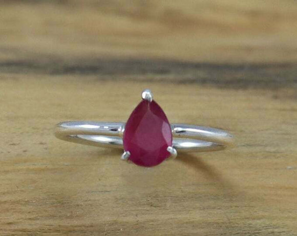 1ct Pear Cut Pink Ruby Solitaire Women Engagement Ring 14k White Gold Finish