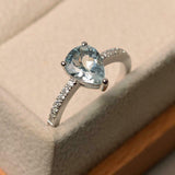 1.5ct Pear Cut Blue Aquamarine Solitaire with Accent Ring 14k White Gold Finish