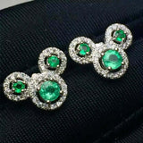 2.2ct Stud Earrings Round Cut Green Emerald Mouse Halo Design 14k WhiteGold Over