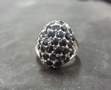 5ct Engagement Ring Round Cut Blue Sapphire Cluster Dome 14k White Gold Finish