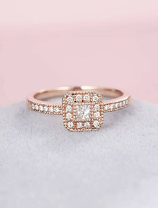 1.5ct Princess Cut VVS1 Diamond Engagement Ring Halo Vintage 14k RoseGold Finish