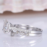 Antique Vintage Bridal Set Engagement Ring 2ct Oval Diamond 14k White Gold Over