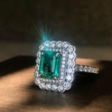 3ct Green Emerald Cut Engagement Ring Double Halo Cocktail 14k White Gold Finish