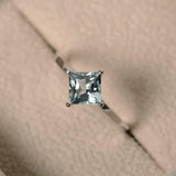 1ct Princess Cut Blue Aquamarine Engagement Ring Solitaire 14k White Gold Finish