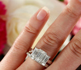 4ct Emerald Cut Diamond Bridal Set Trilogy Engagement Ring 14k White Gold Finish