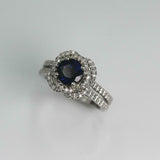 2ct Round Blue Sapphire Engagement Ring Diamond Halo Floral 14k White Gold Over