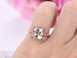 2.3ct Princess Cut Peach Morganite Hidden Halo Engagement Ring 14k RoseGold Over