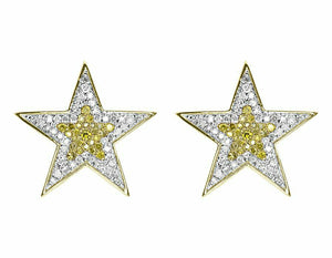 0.75ct Round Cut Yellow Sapphire Star Stud Earrings Women 14k Yellow Gold Finish