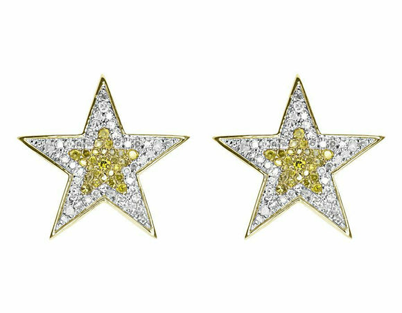 0.75ct Round Cut Yellow Sapphire Star Stud Earrings Women 14k Yellow Gold Finish