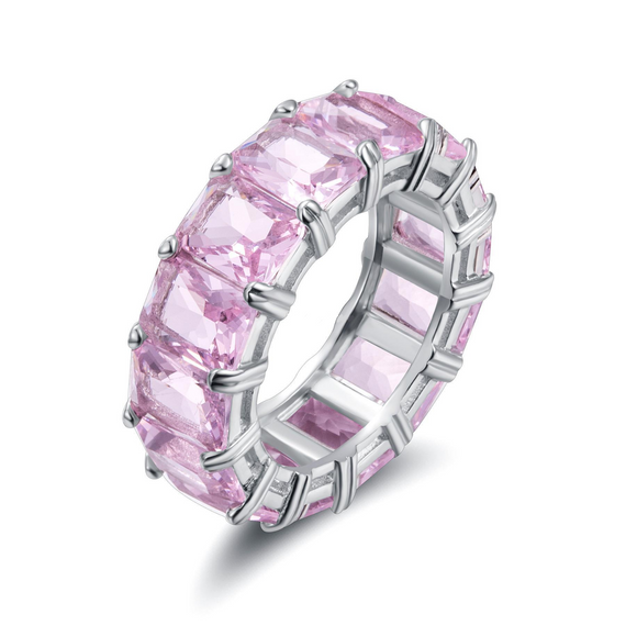 5Ct Radiant Cut Pink Sapphire Full Eternity Wedding Band 18K White Gold Finish