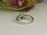 1ct Heart Cut Green Emerald Engagement Ring Claddagh Design 14k White Gold Over