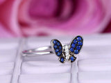 1ct Round Cut Blue Sapphire Engagement Ring Butterfly Design 14k White Gold Over