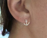 0.2ct Stud Earrings Round Cut Diamond Ship Anchor 14k Yellow Gold Finish