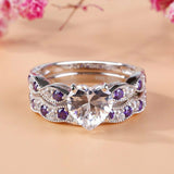 2.5Ct Heart Cut Diamond Amethyst Bridal Set Engagement Ring 14K White Gold Over