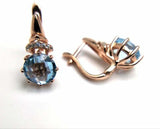 2.56ct Dangle Earrings Round Cut Blue Aquamarine Stylish 14k Rose Gold Finish