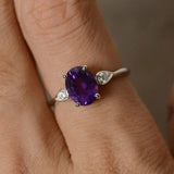 1.5ct Oval Cut Purple Amethyst Engagement Ring 14k White Gold Finish Three Stone