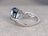 2.3ct Oval Cut Blue Topaz Engagement Ring Infinity Design 14k White Gold Finish