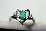 1ct Engagement Ring Oval Green Emerald Bypass Style Heart 14k White Gold Finish